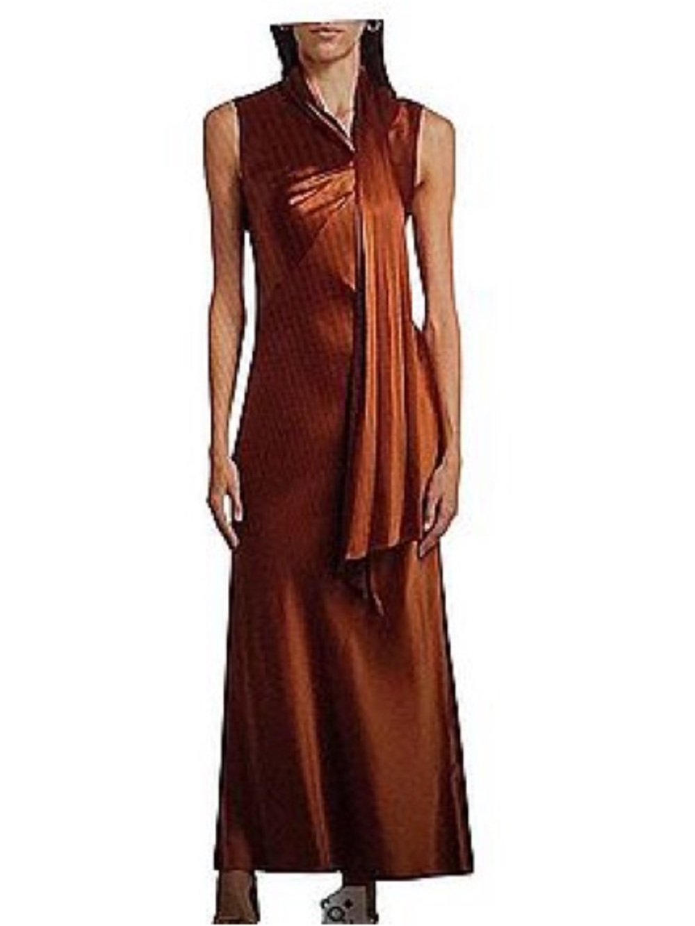 Acler Jeffries Satin Dress Sleeveless Satin Maxi Dress with Drape Detail - Broen